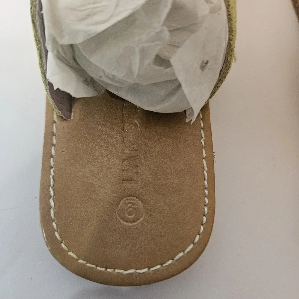 L'Amour Girls Flower Thong Sandal Suede Sz 9 NIB Lime Gr Coquette Core Princess